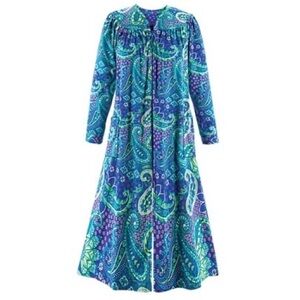 NWT Paisley Zip-Front Long-Sleeve Fleece Quilted Polyester Zip-front Robe XXL